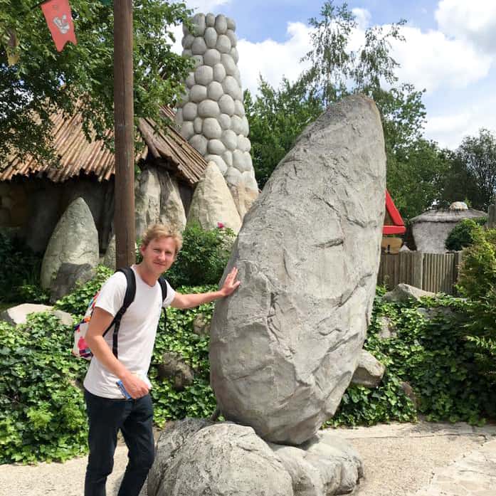 Pushing over a boulder in Parc Asterix, France